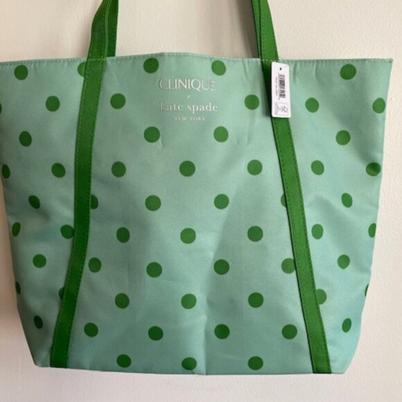 CLINIQUE X KATE SPADE Limited Edition Green Polka Dot Tote - Picture 4 of 16